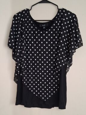 NAIF Black Blouse with White Polka Dot Overlay